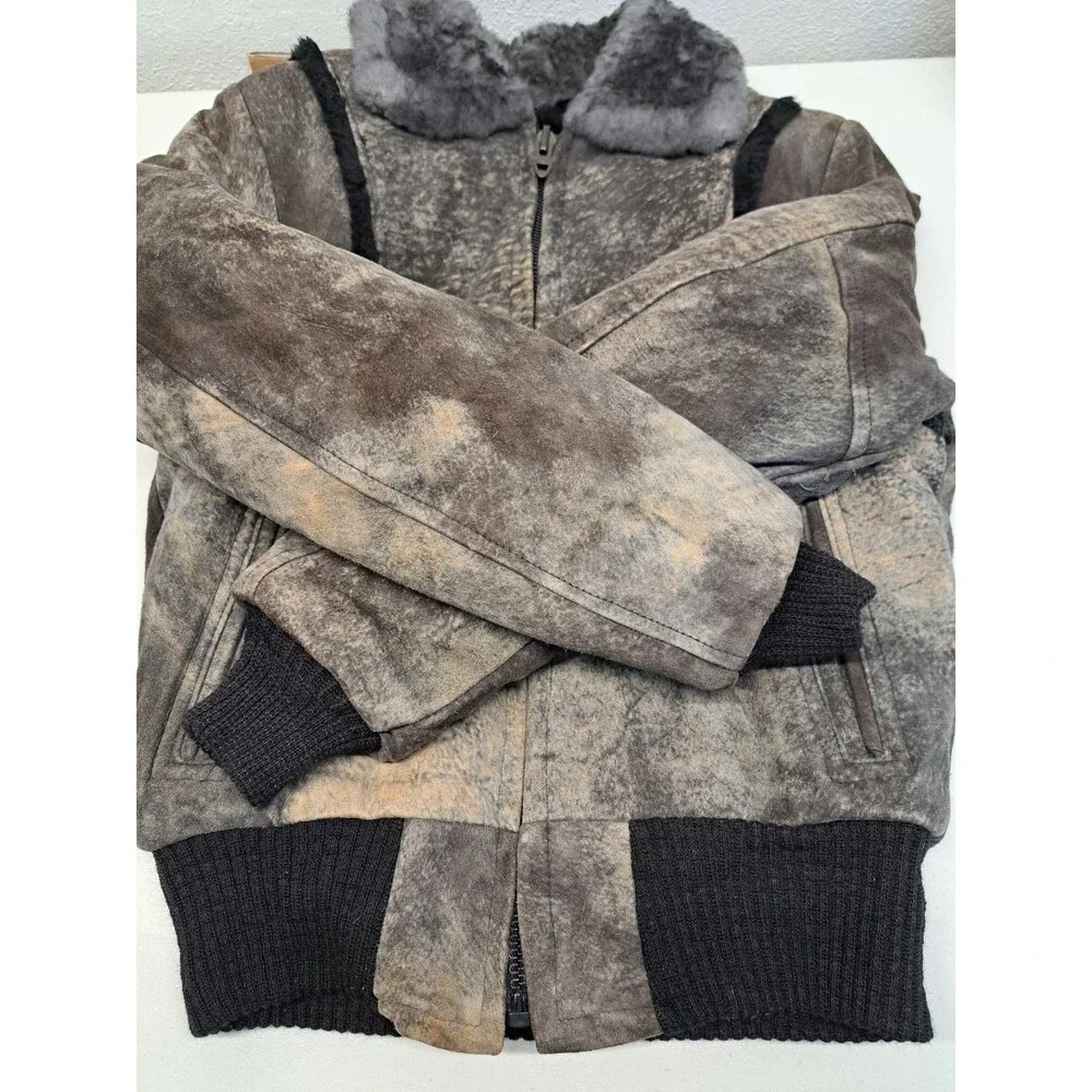 Vintage Garsel Sherpa Lined Genuine Suede Brown Beige Bomber Jacket - Women's 36 - Picture 5 of 9